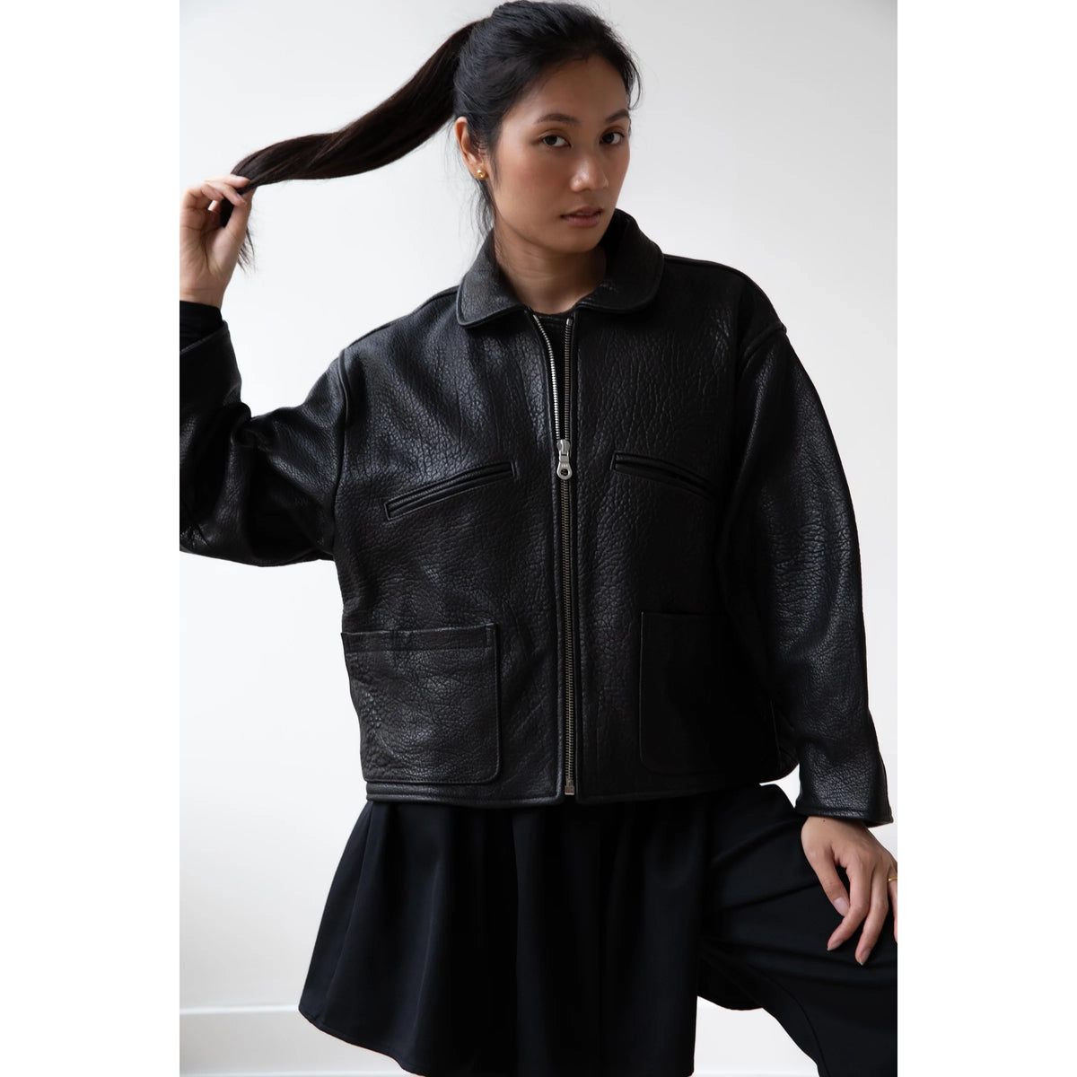 Cawley Studios "Flying Jacket" in Black Leather, size XS (fits S-L)