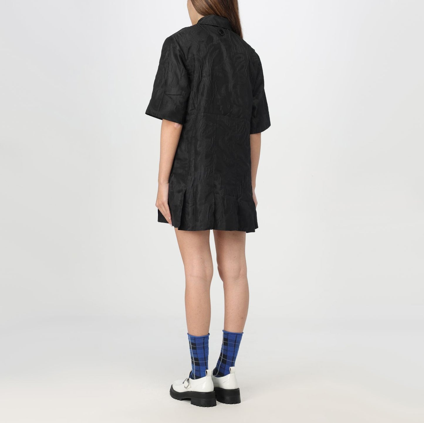 Ganni Textured Jacquard Mini Dress in Black, size 34