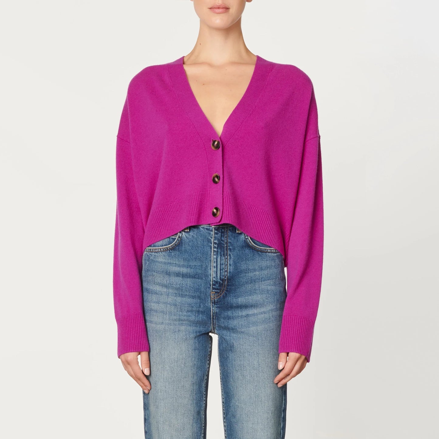 Vanessa Bruno Cropped Merino Cardigan in Violet, size Small