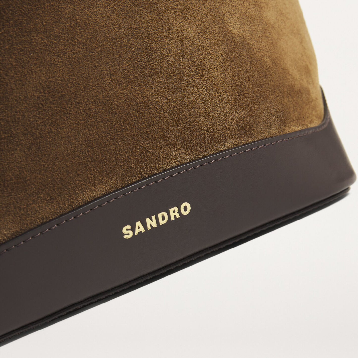 Sandro Paris "Tangoso" Suede-Leather Bucket Bag in Camel