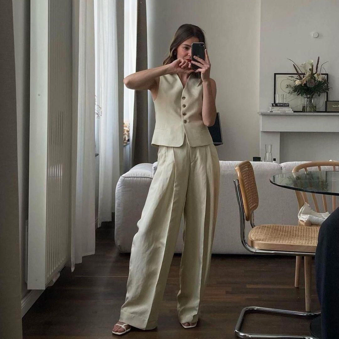 COS Pleated Linen Pants in Beige, size 2