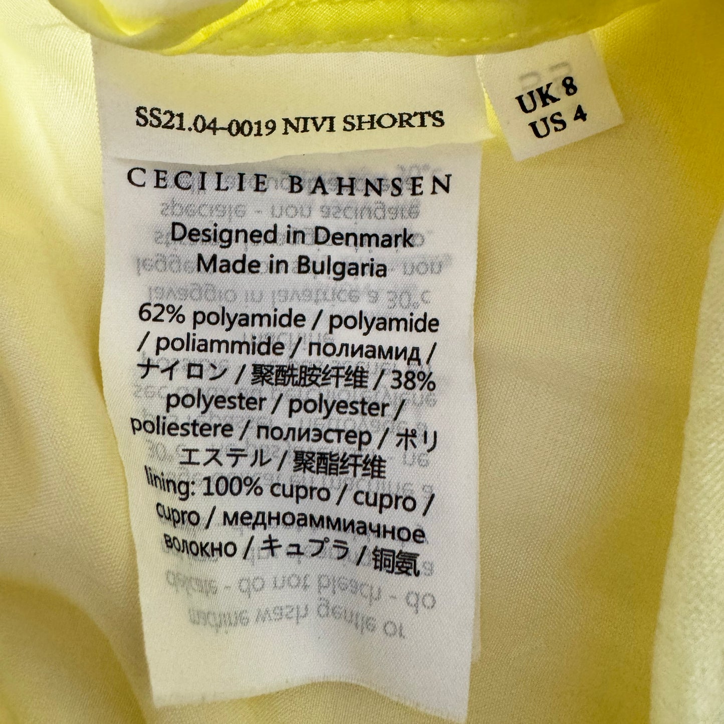 Cecilie Bahnsen "Nivi" Shorts in Yellow, size 4US/8UK ** AS IS **