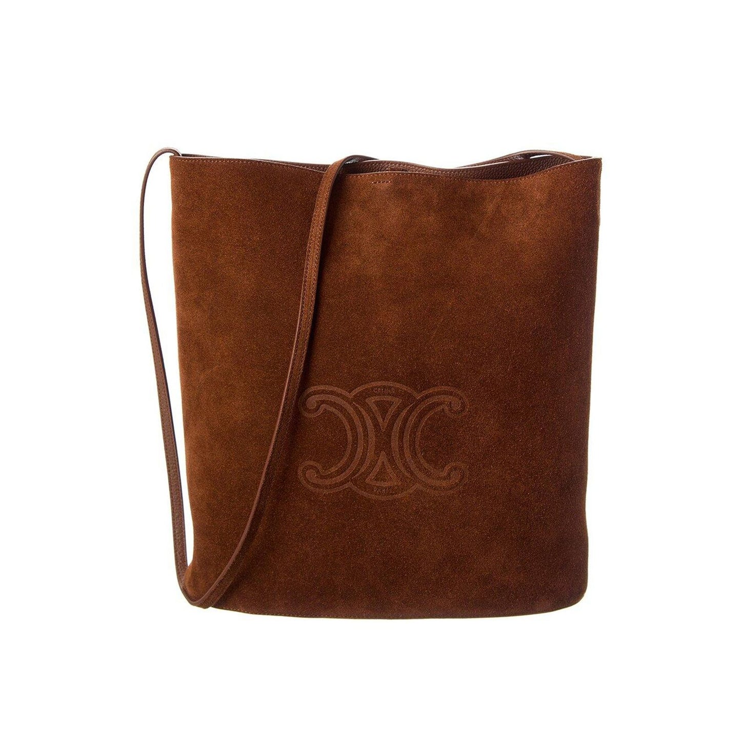 Celine Triomphe Bucket Bag in Brown Suede