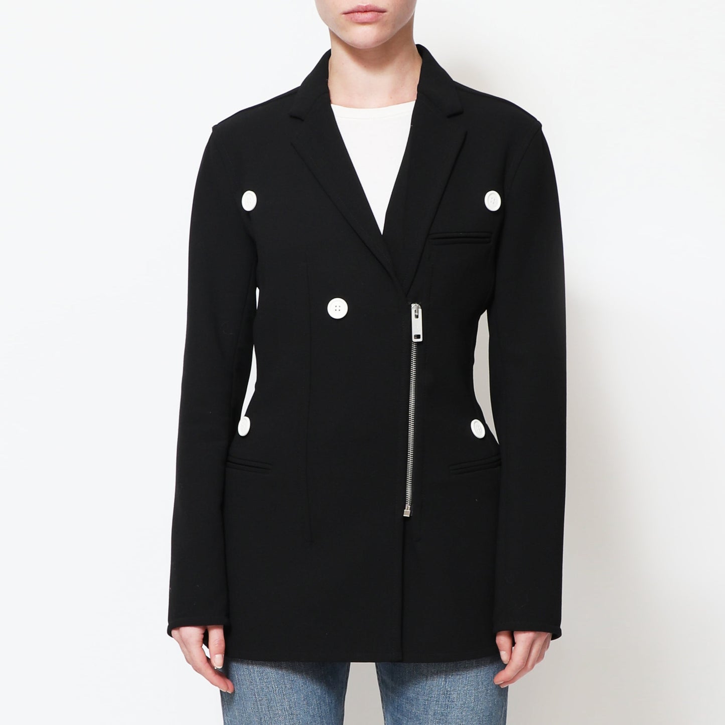 Celine Wool Crepe Blazer with White Buttons, size 38