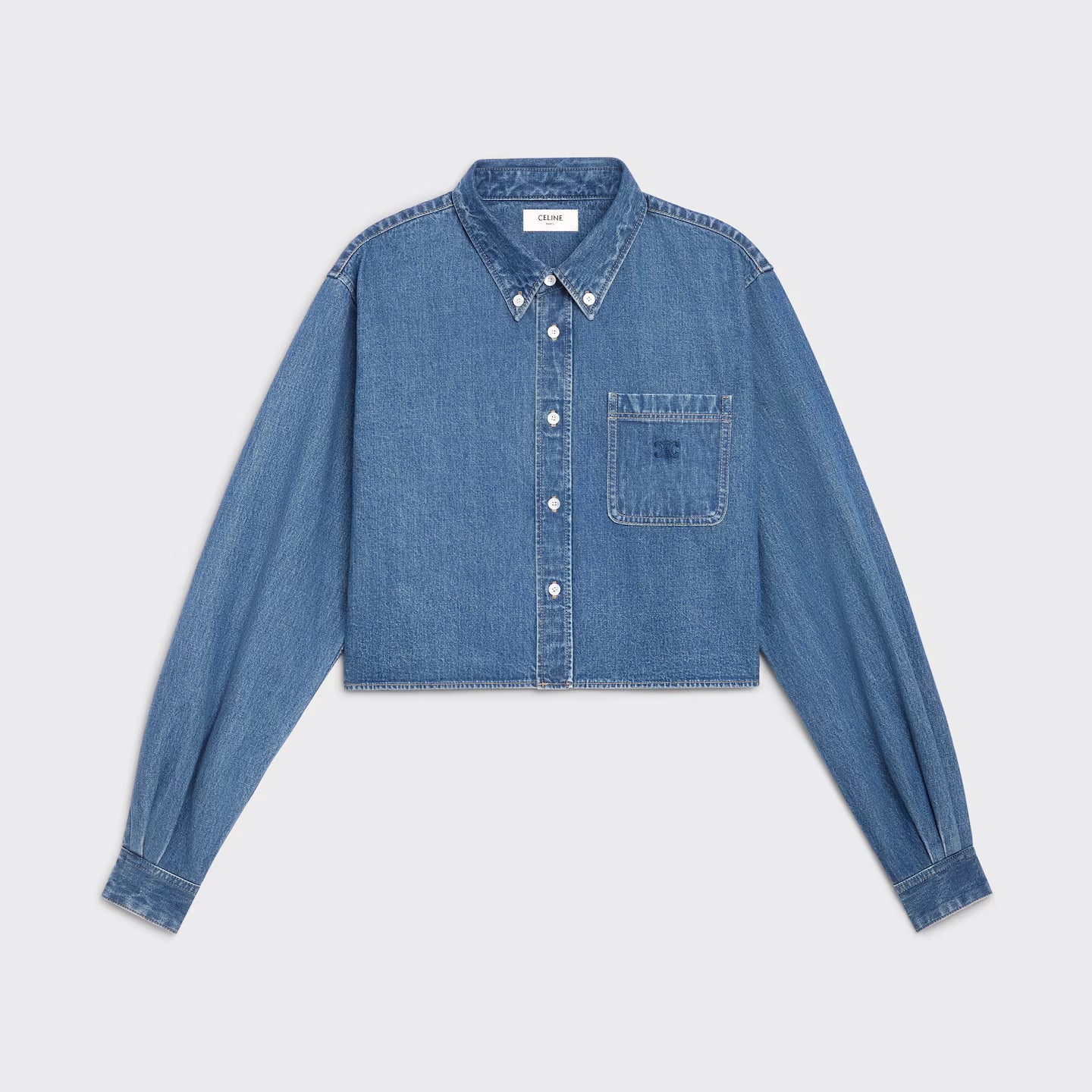 Celine Cropped Denim Shirt in Blue, size XS