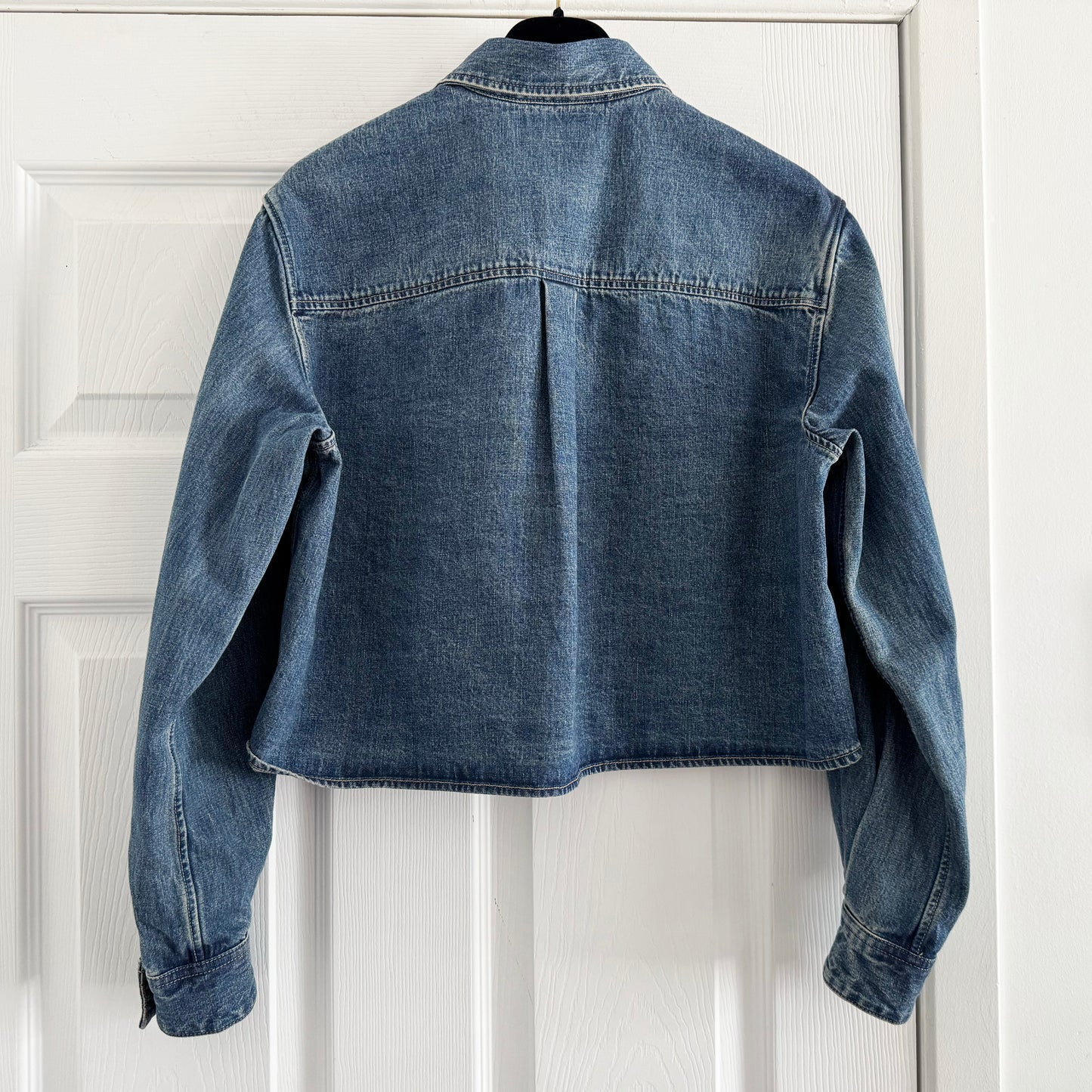 Celine Cropped Denim Shirt in Blue, size XS