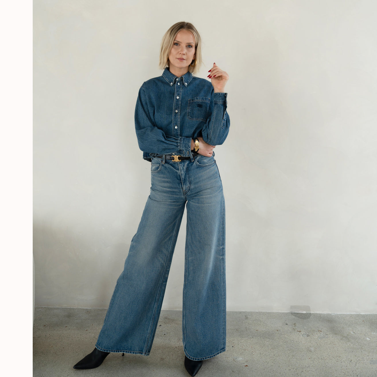 Celine Cropped Denim Shirt in Blue, size XS