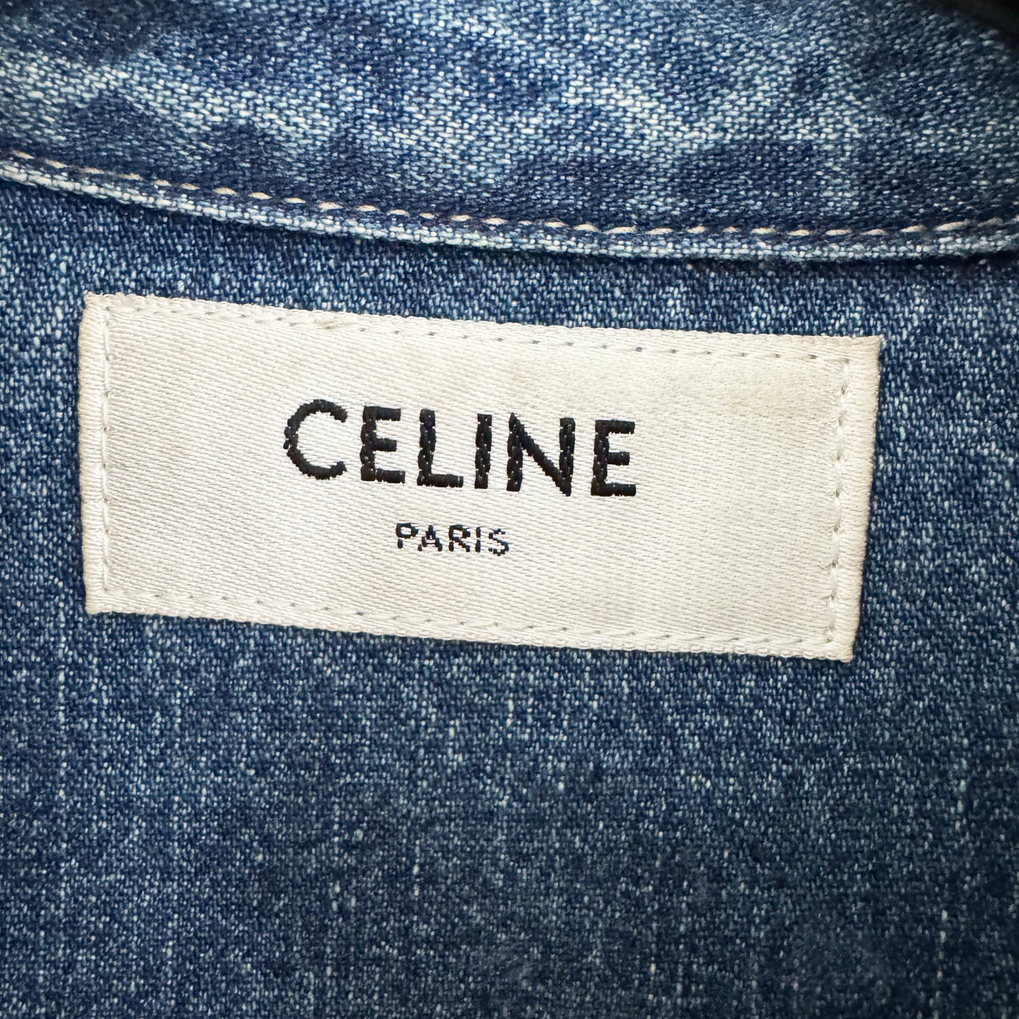 Celine Cropped Denim Shirt in Blue, size XS