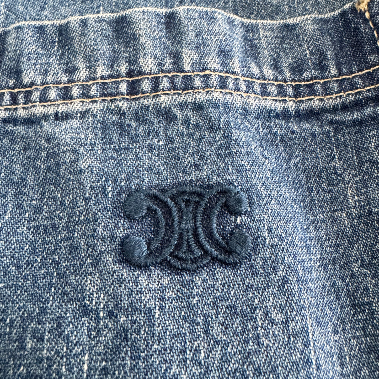 Celine Cropped Denim Shirt in Blue, size XS