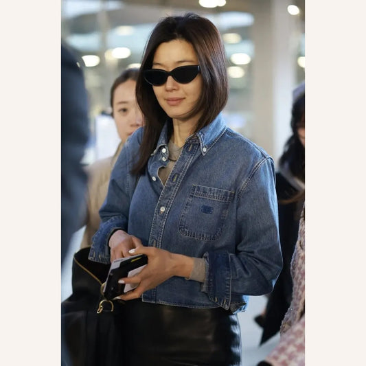 Celine Cropped Denim Shirt in Blue, size XS