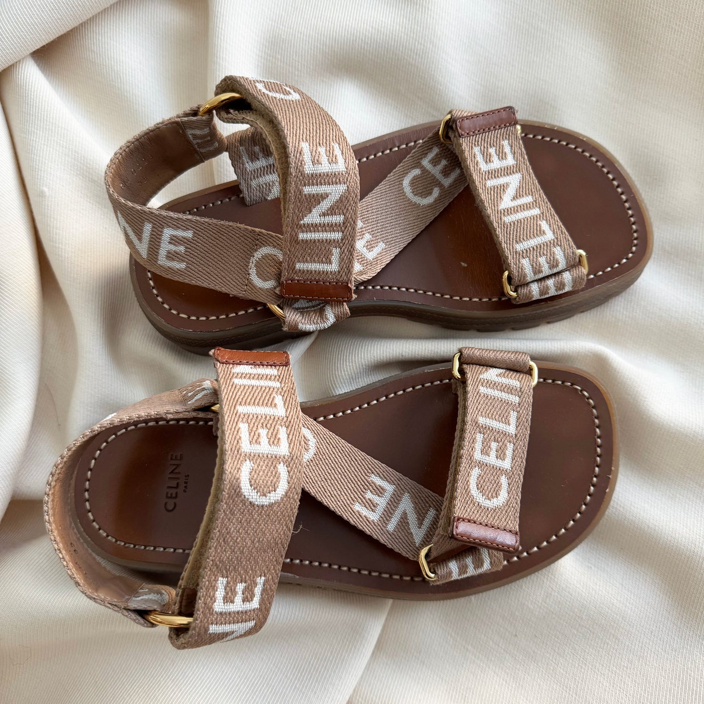 Celine "Leo" Logo Sandals in Beige, size 35