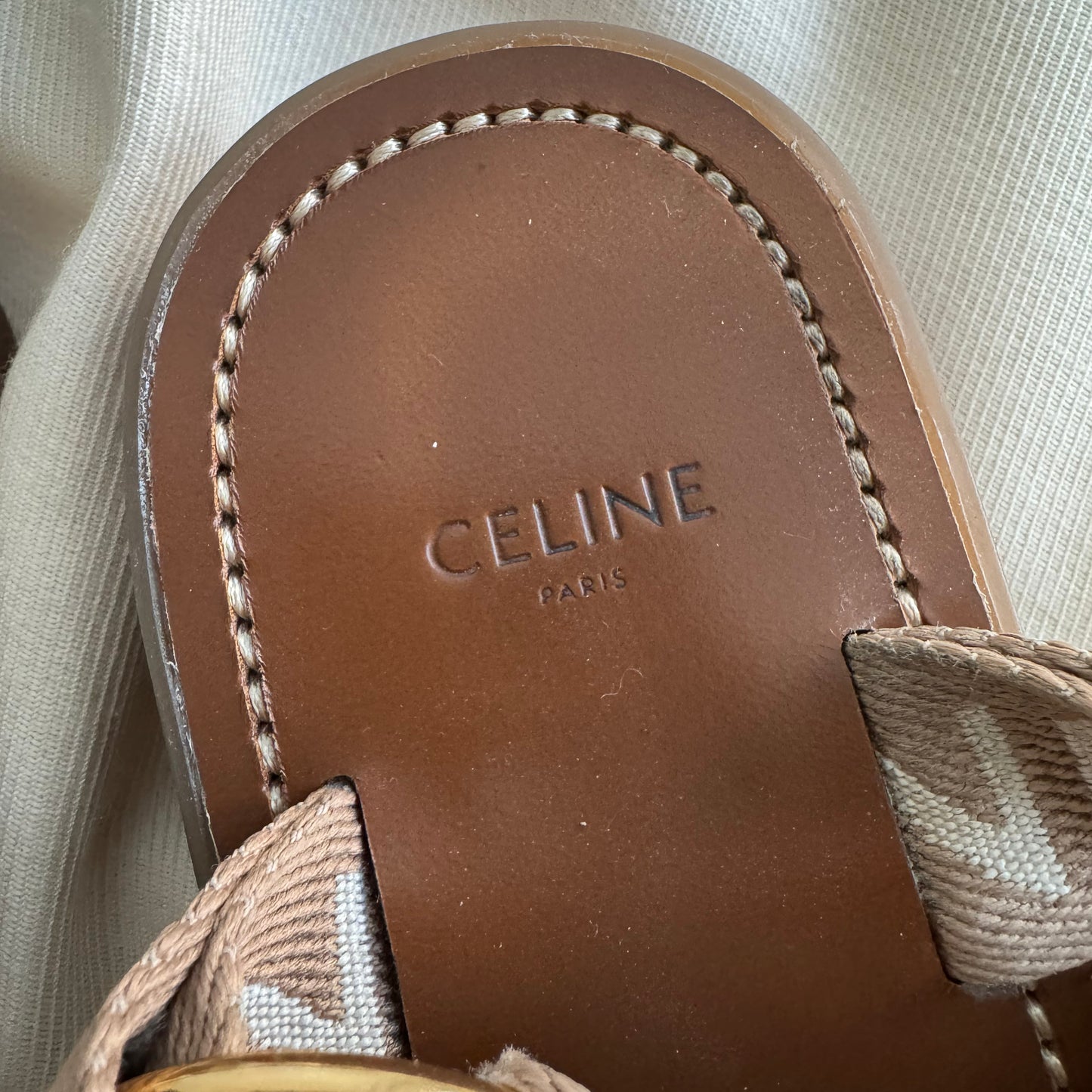 Celine "Leo" Logo Sandals in Beige, size 35