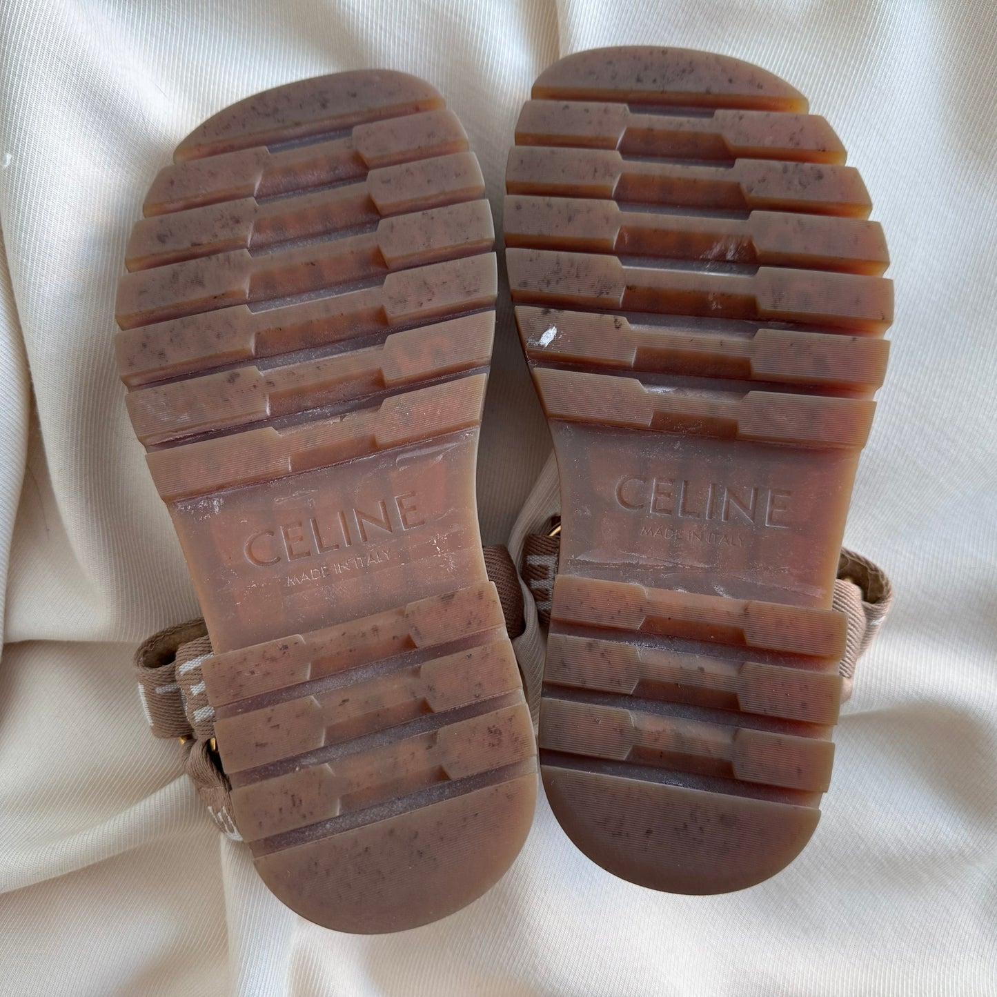Celine "Leo" Logo Sandals in Beige, size 35