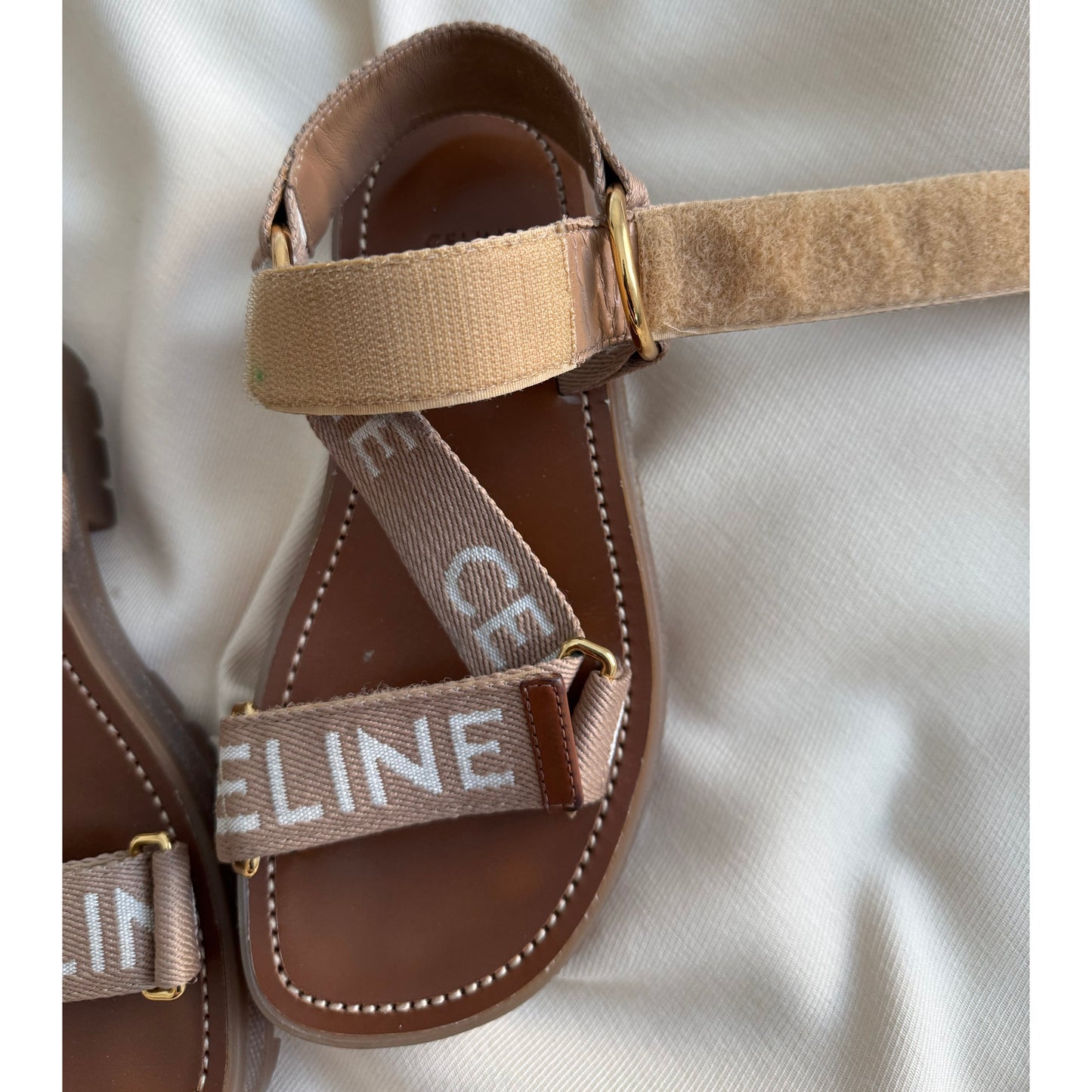 Celine "Leo" Logo Sandals in Beige, size 35