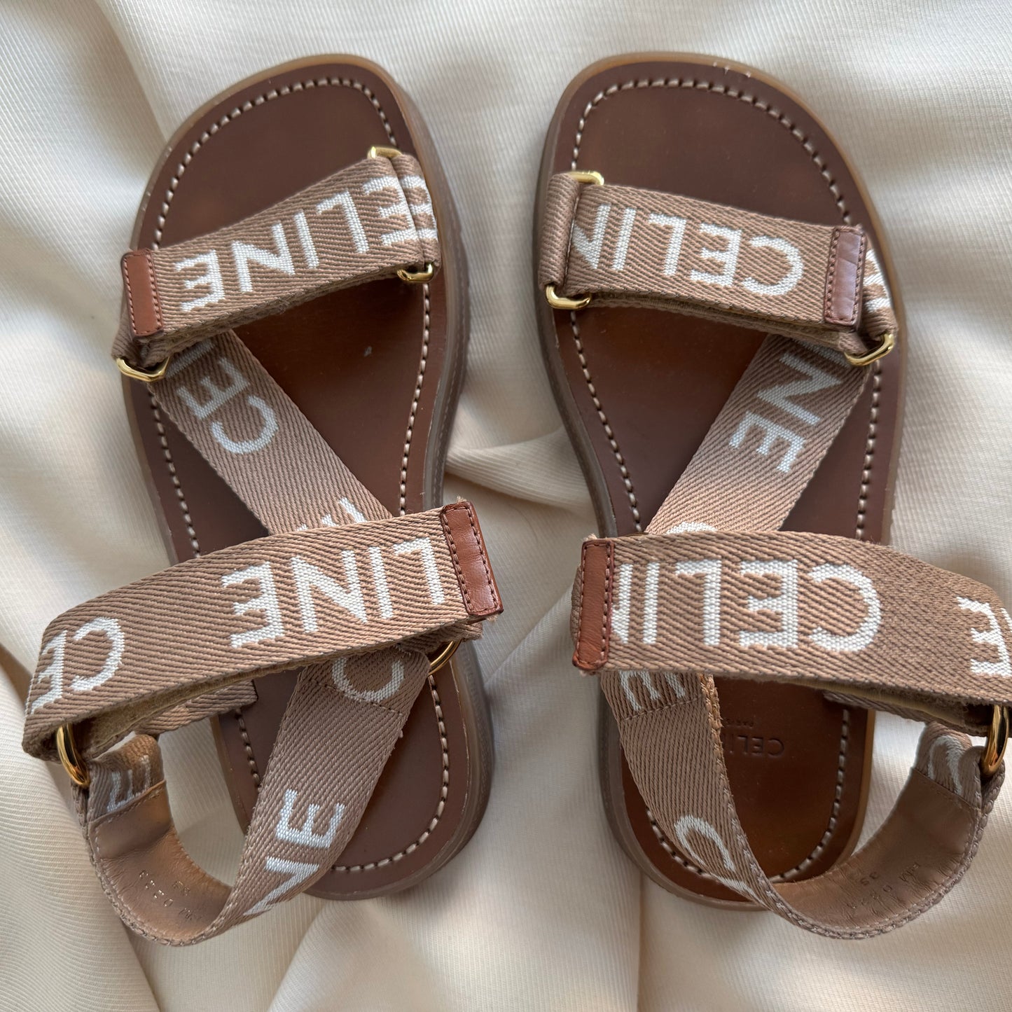 Celine "Leo" Logo Sandals in Beige, size 35
