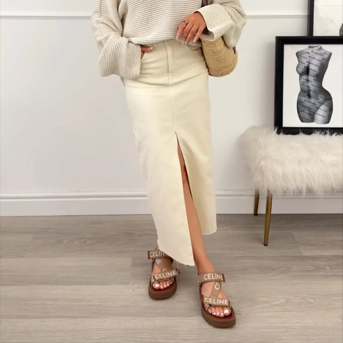 Celine "Leo" Logo Sandals in Beige, size 35