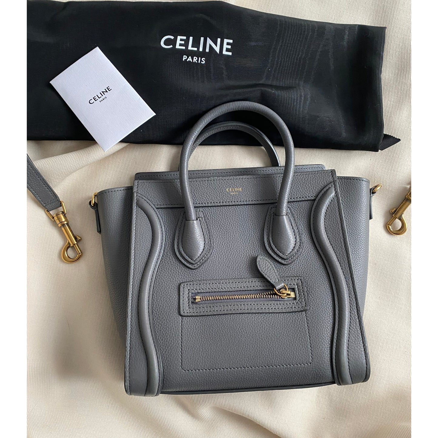 Celine Nano Luggage Bag in Grey