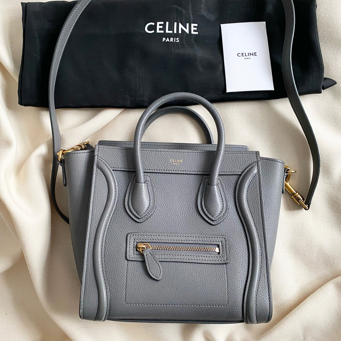 Celine Nano Luggage Bag in Grey