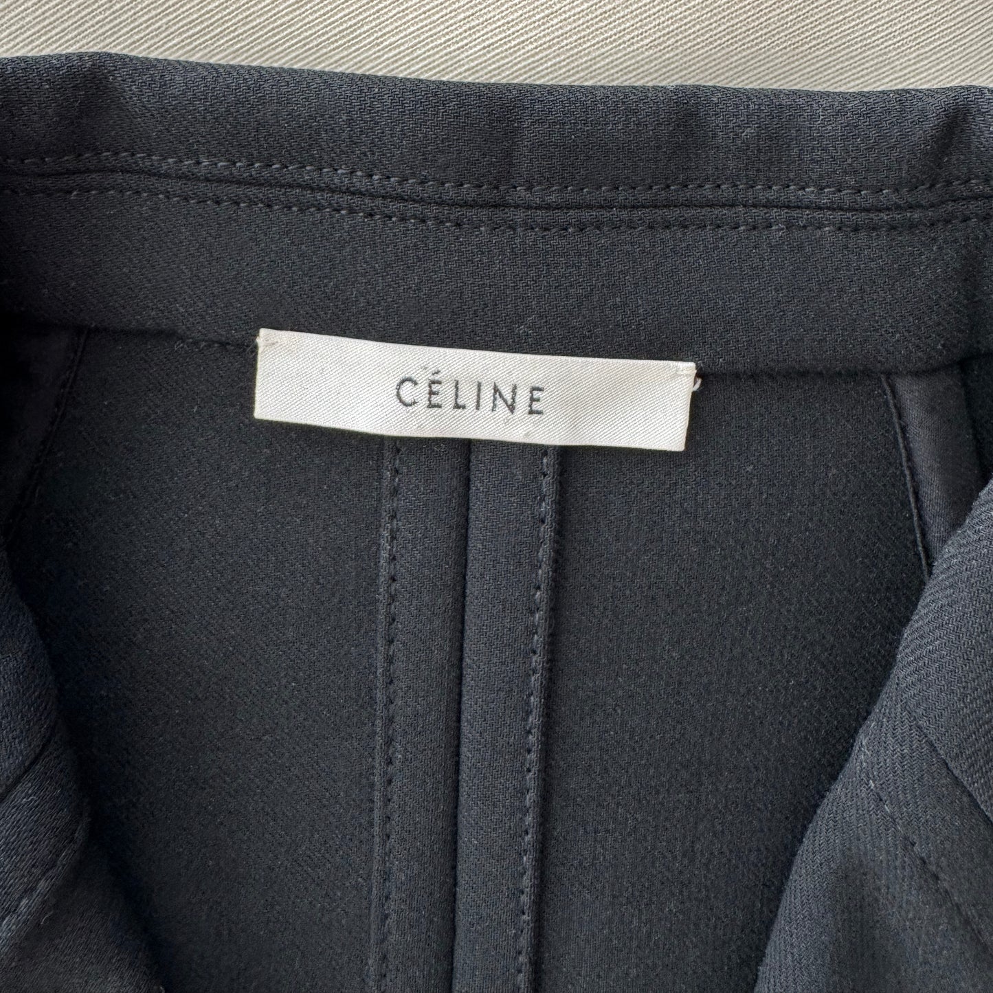Celine Wool Crepe Blazer with White Buttons, size 38