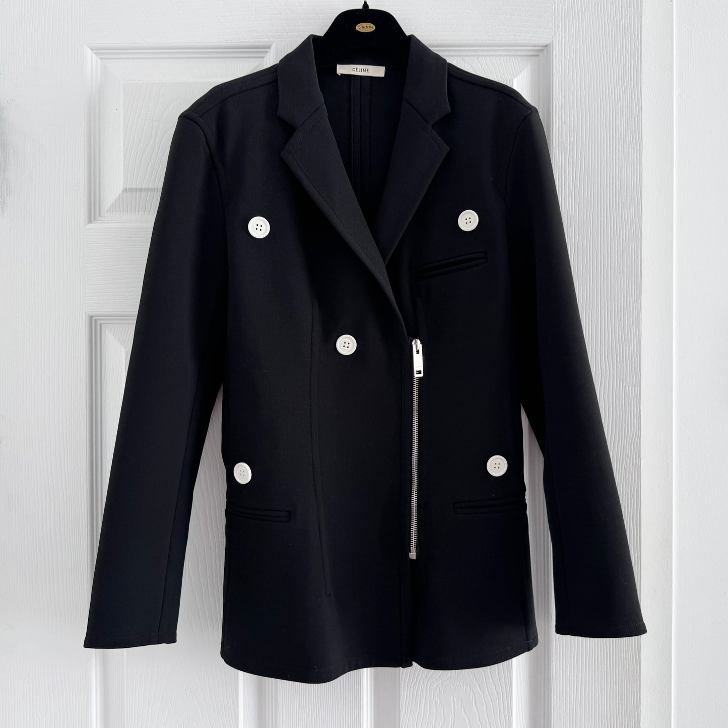Celine Wool Crepe Blazer with White Buttons, size 38