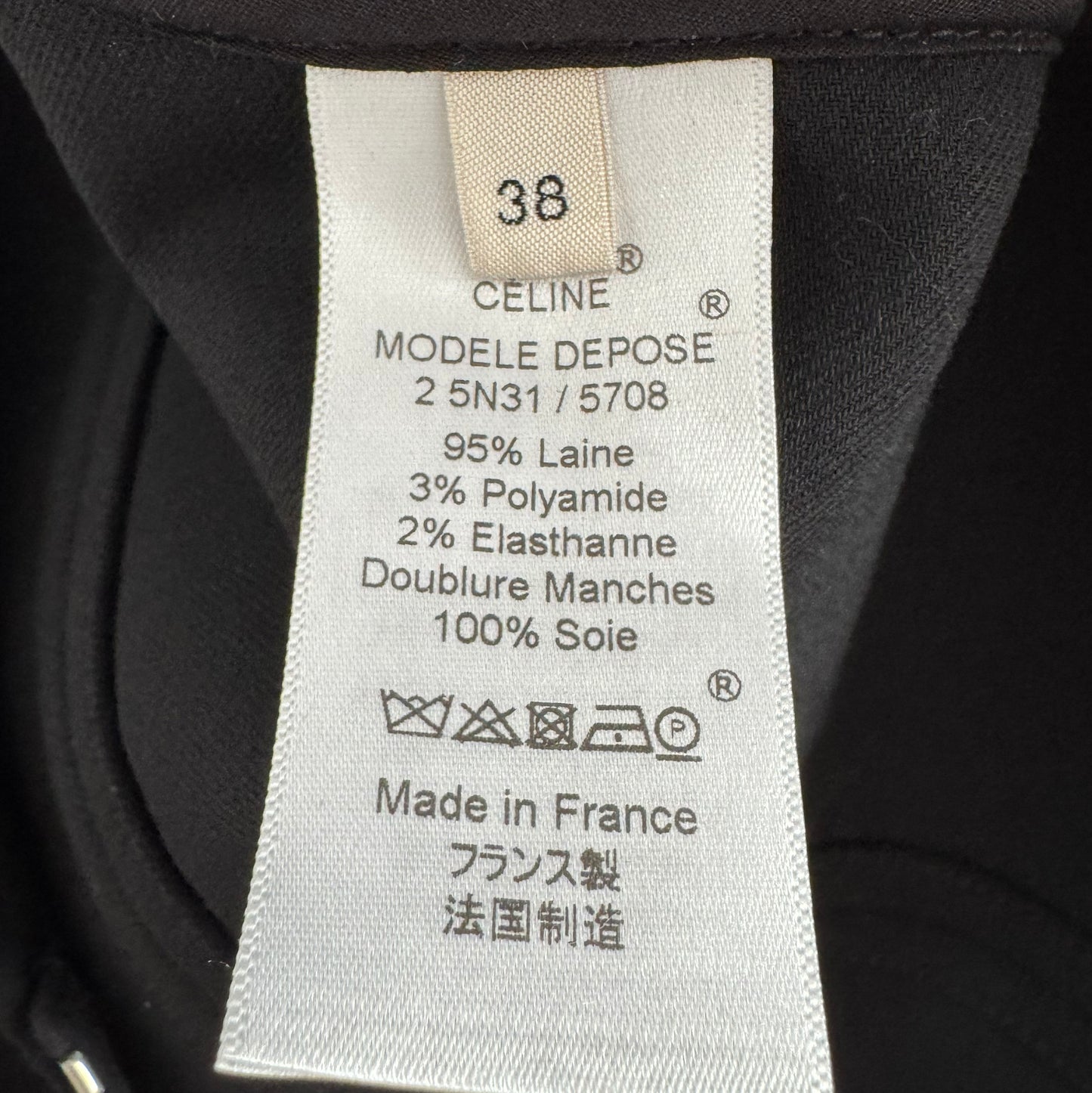 Celine Wool Crepe Blazer with White Buttons, size 38