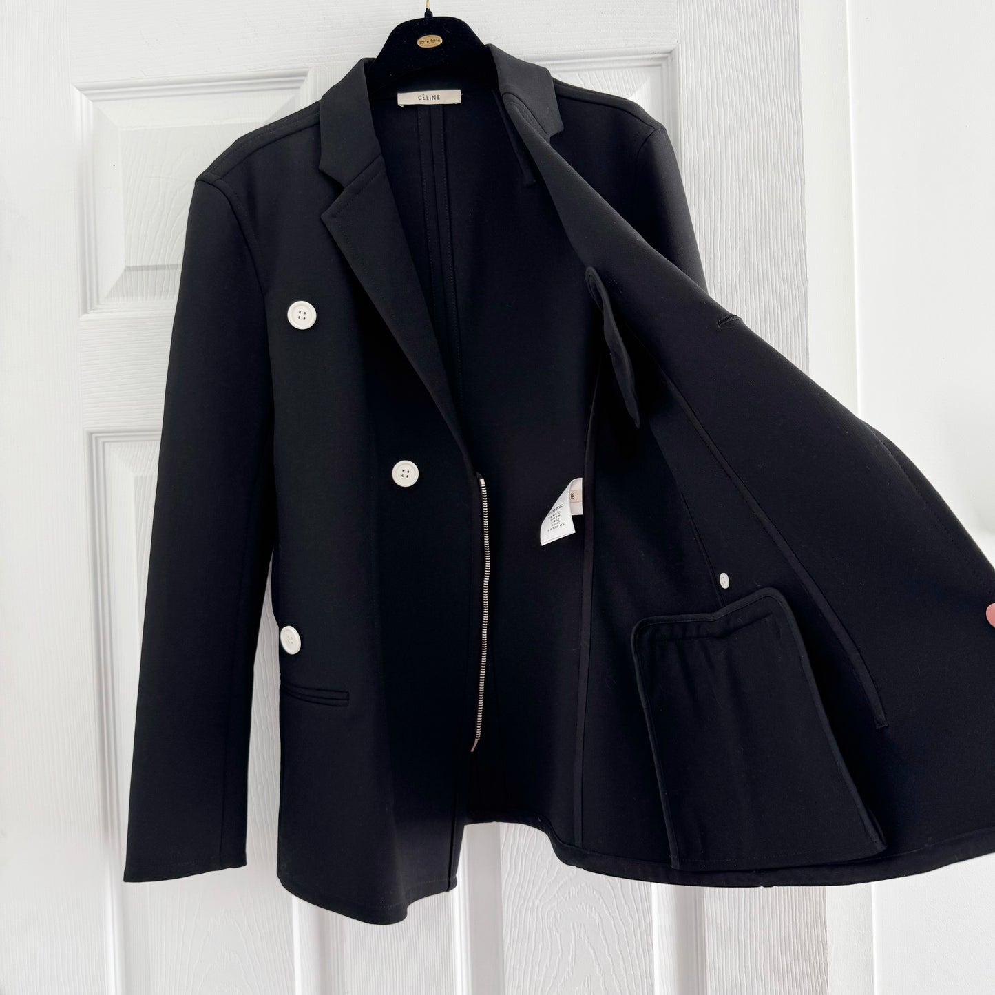 Celine Wool Crepe Blazer with White Buttons, size 38