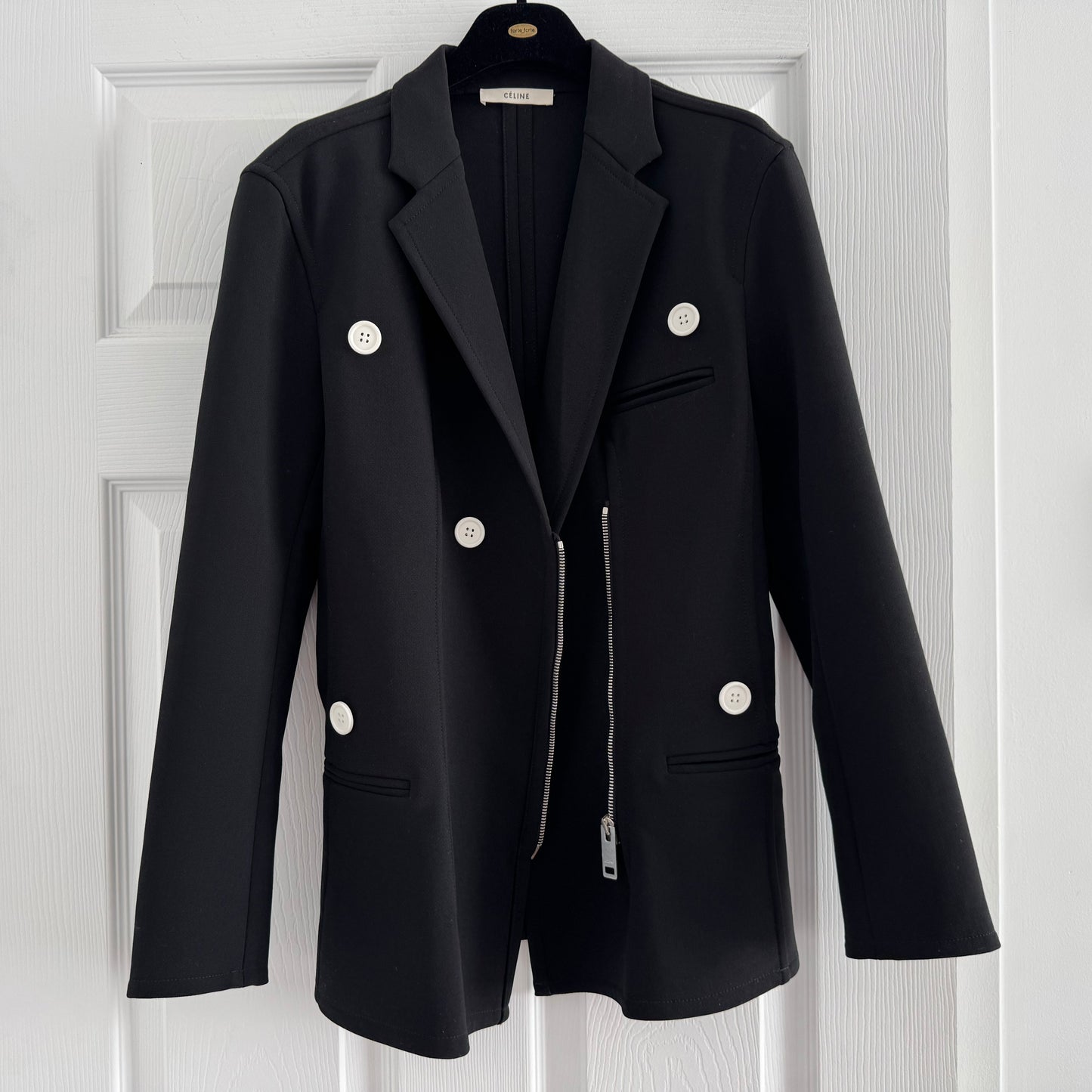 Celine Wool Crepe Blazer with White Buttons, size 38