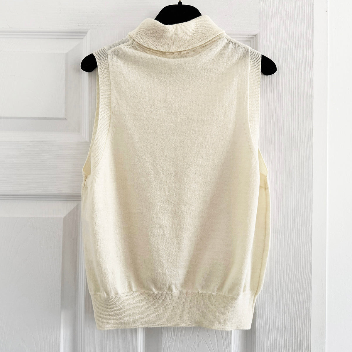 Celine Sleeveless Knit Turtleneck in Cream, size Medium (fits Small)