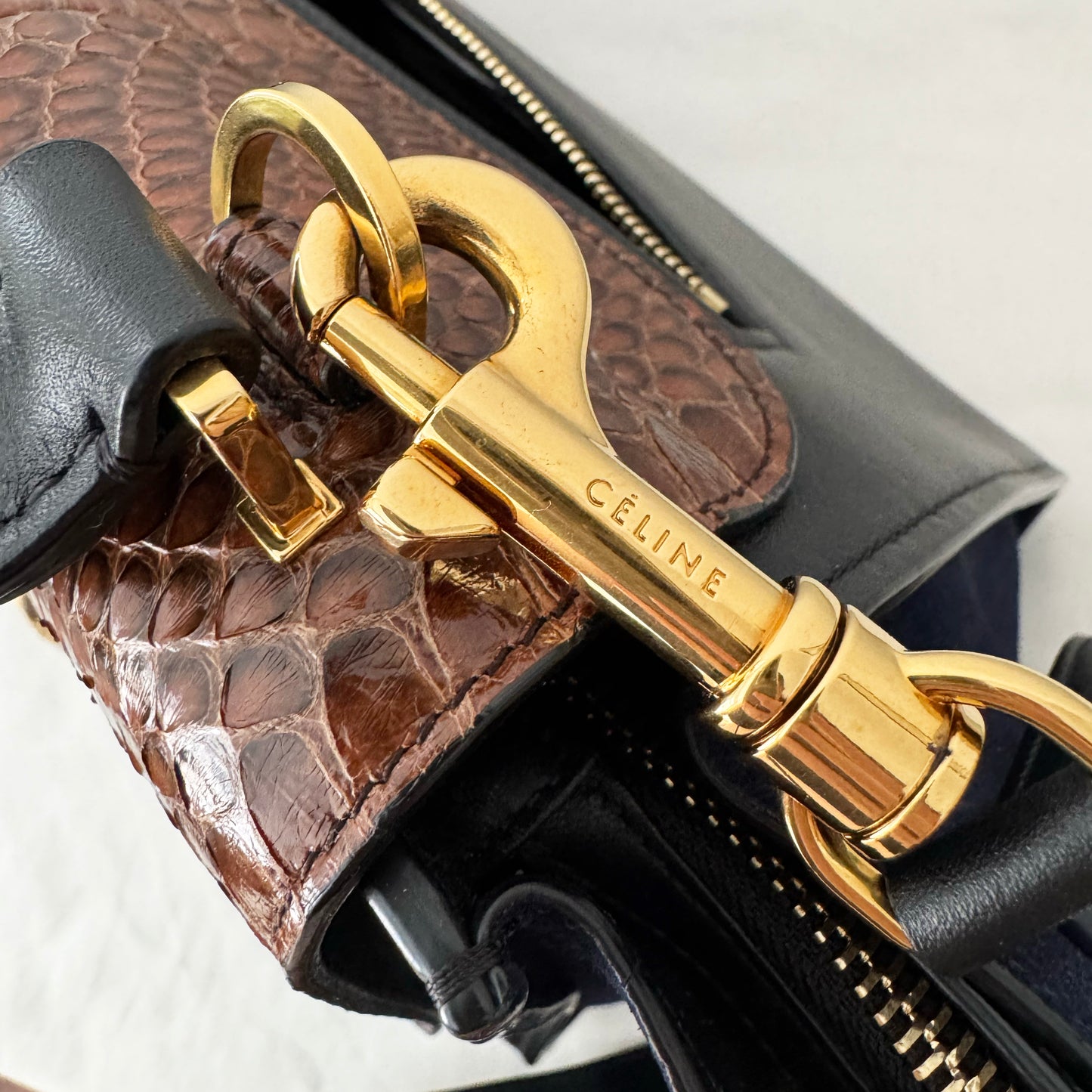 Celine Tri-colour Nano Trapeze Bag in Snakeskin/Black/Navy