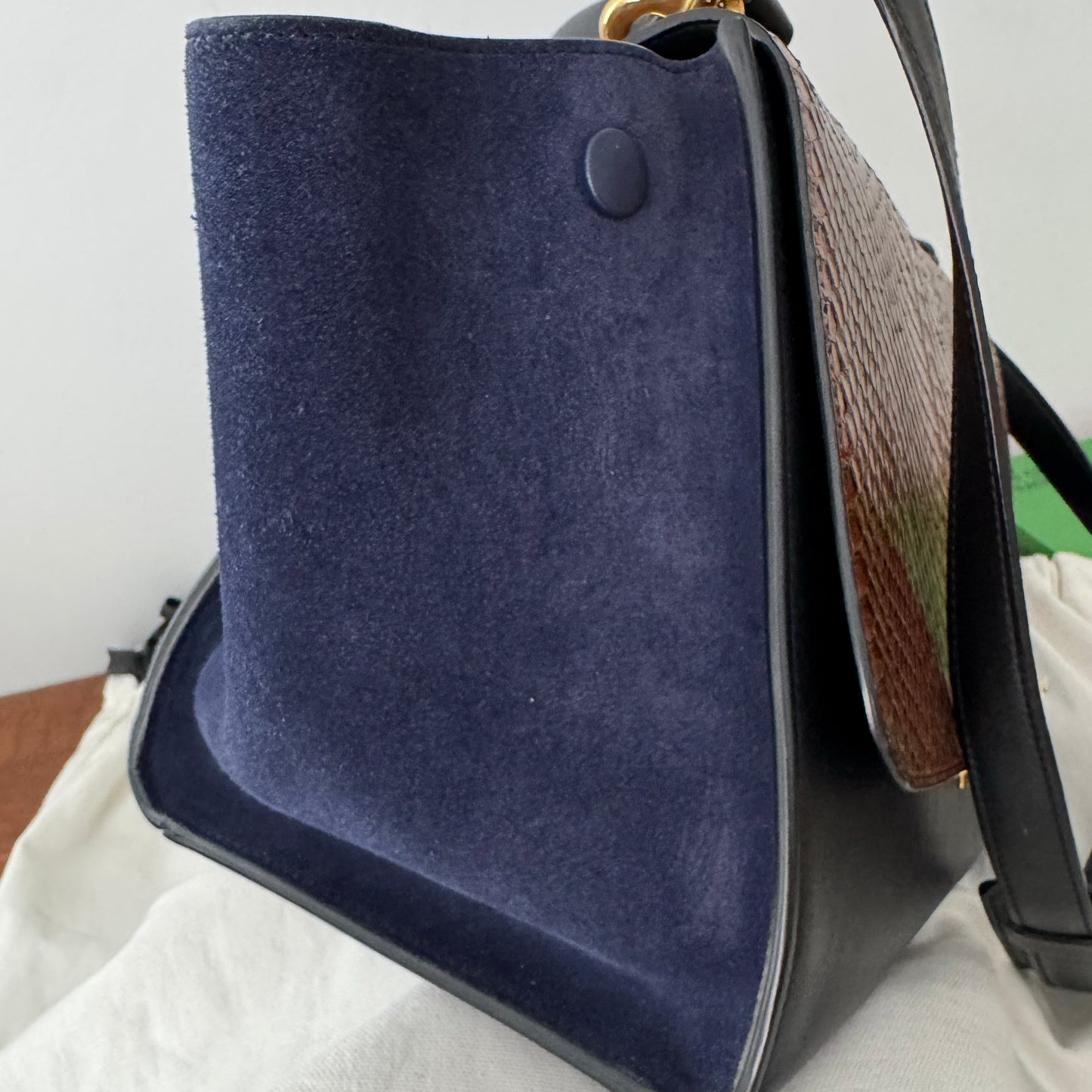 Celine Tri-colour Nano Trapeze Bag in Snakeskin/Black/Navy