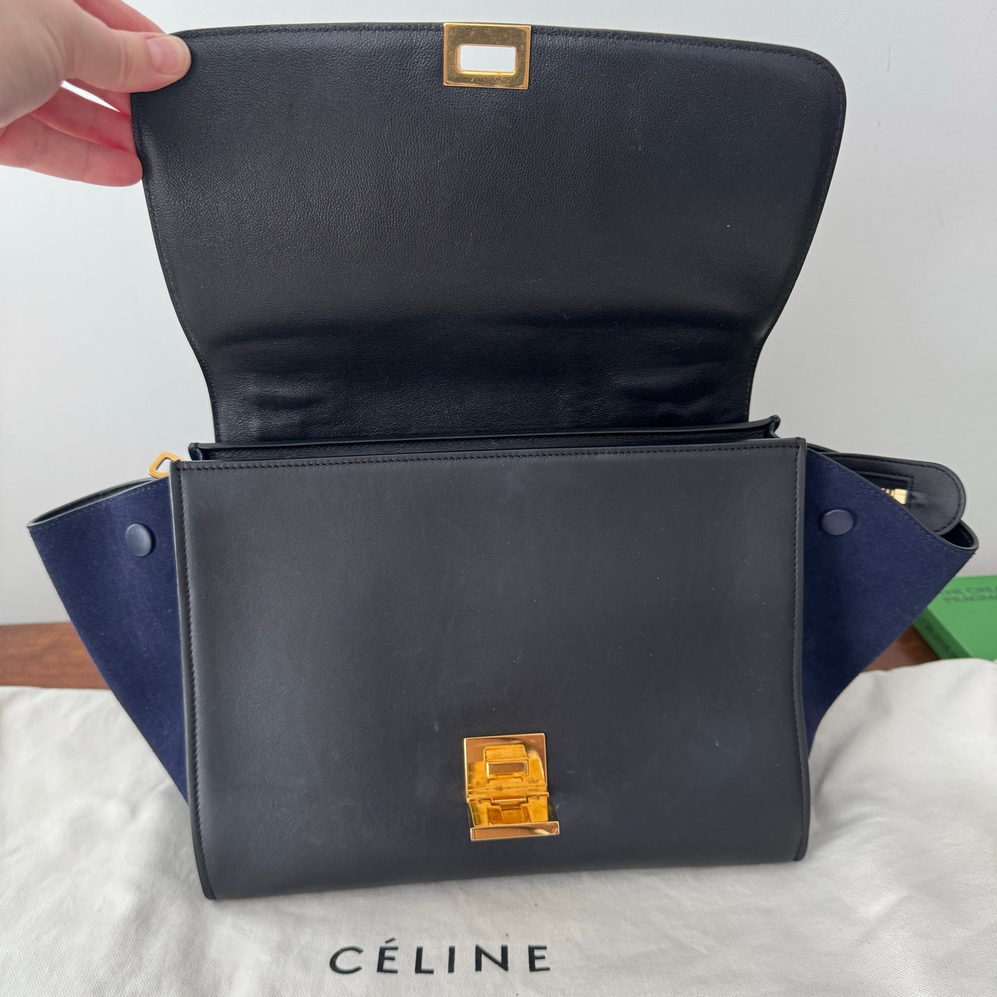Celine Tri-colour Nano Trapeze Bag in Snakeskin/Black/Navy