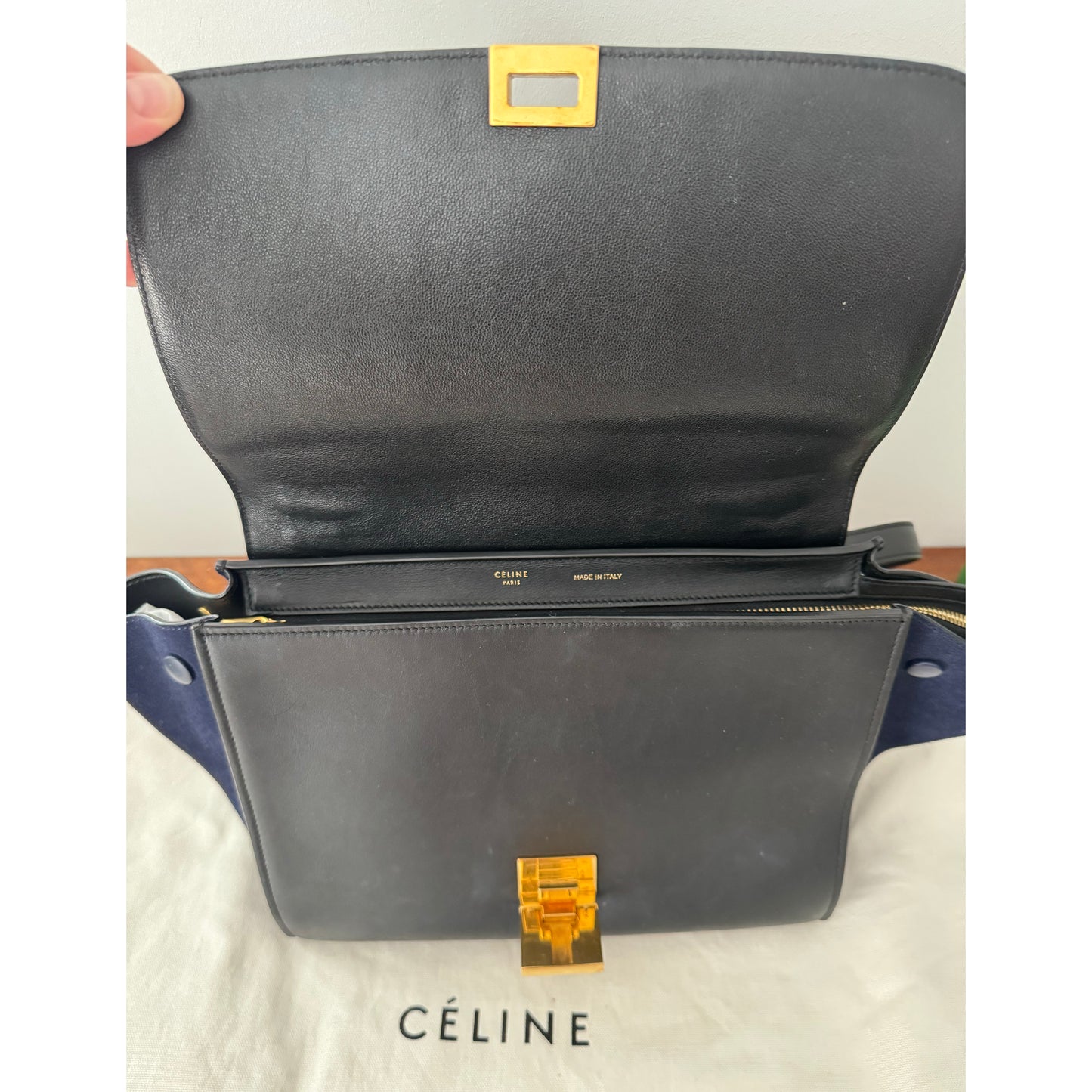 Celine Tri-colour Nano Trapeze Bag in Snakeskin/Black/Navy