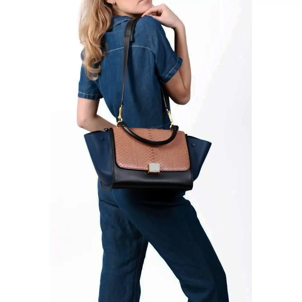 Celine Tri-colour Nano Trapeze Bag in Snakeskin/Black/Navy