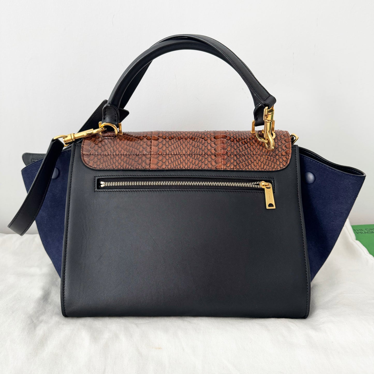 Celine Tri-colour Nano Trapeze Bag in Snakeskin/Black/Navy