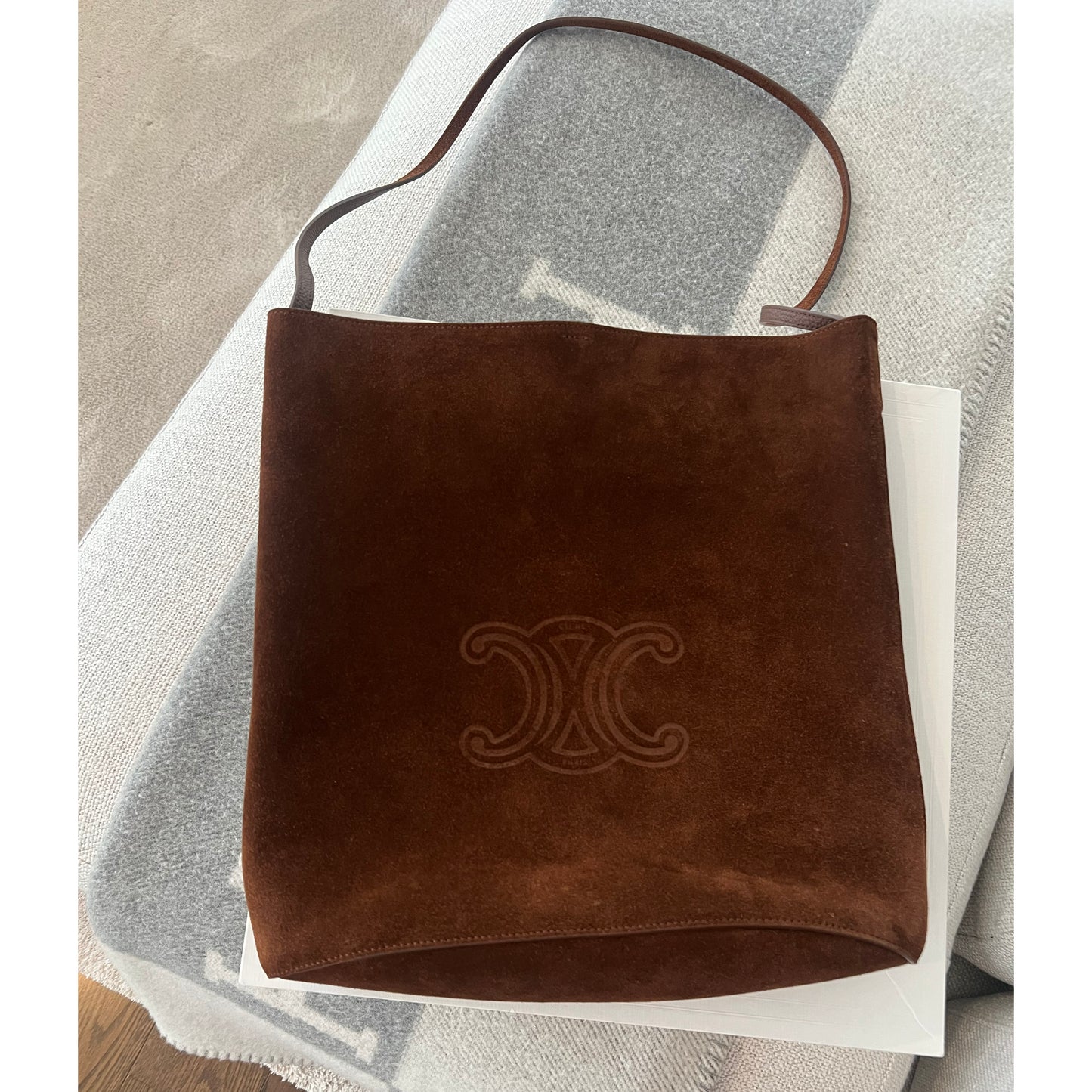 Celine Triomphe Bucket Bag in Brown Suede