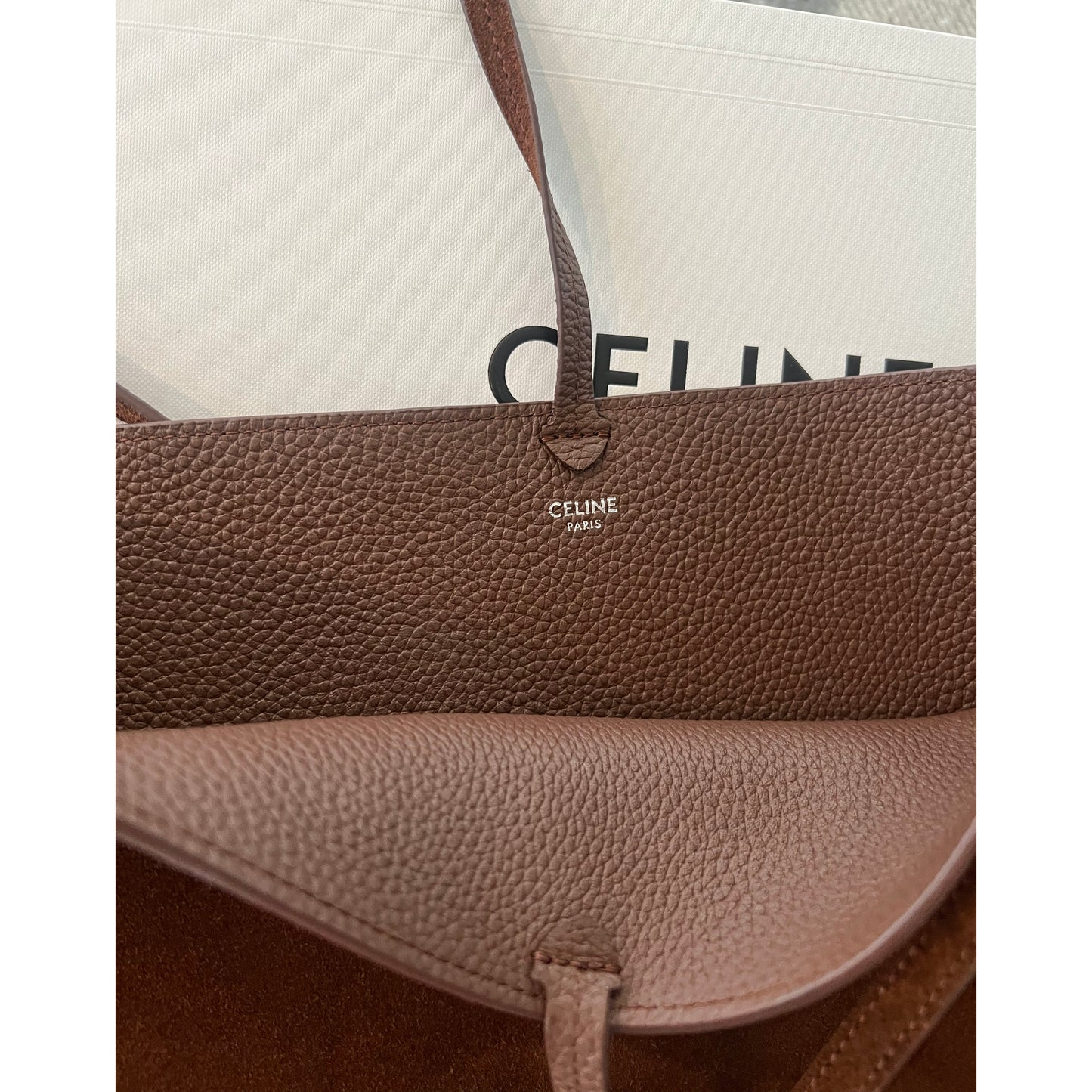 Celine Triomphe Bucket Bag in Brown Suede