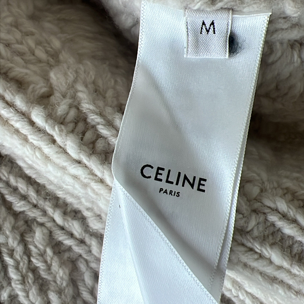 Celine Triomphe Crew Neck Aran Wool Sweater in Off-White , size Medium