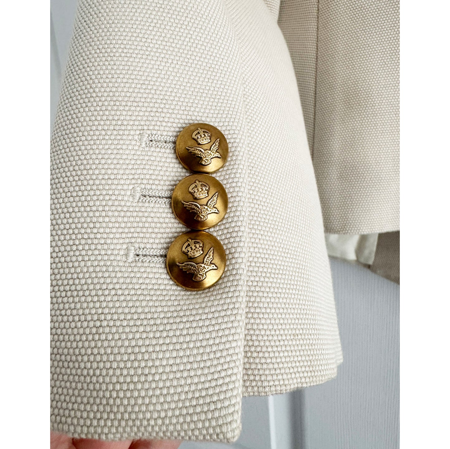 Celine Cotton Canvas Double Breasted Blazer in Ecru/Beige, size 40FR ** AS IS **