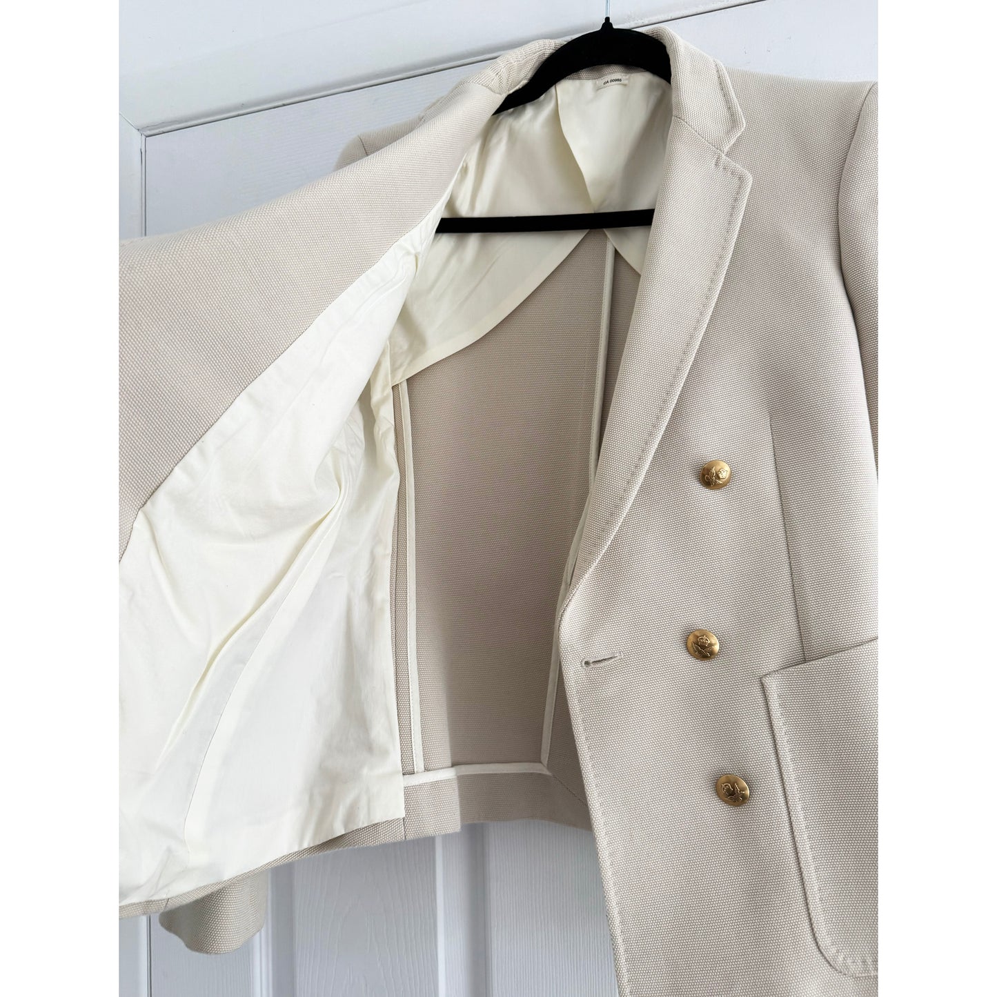 Celine Cotton Canvas Double Breasted Blazer in Ecru/Beige, size 40FR ** AS IS **