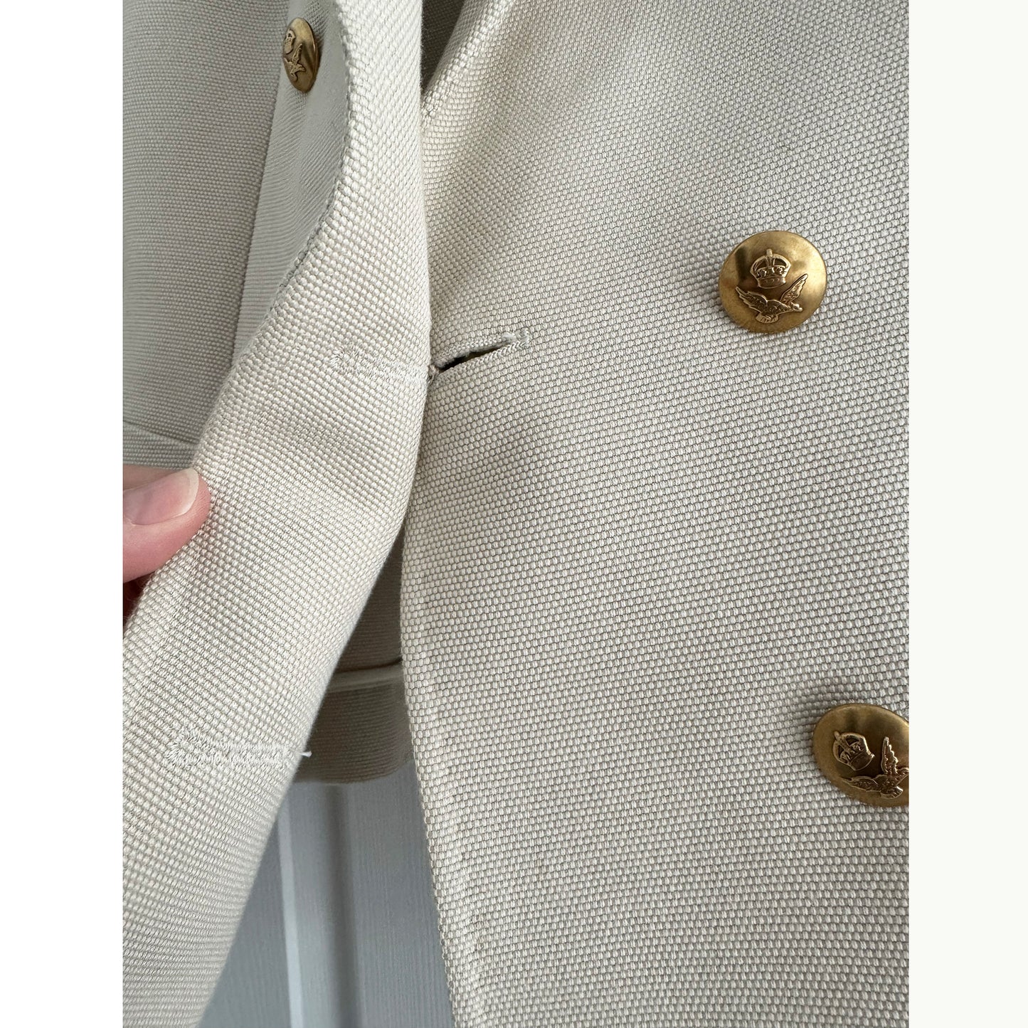 Celine Cotton Canvas Double Breasted Blazer in Ecru/Beige, size 40FR ** AS IS **