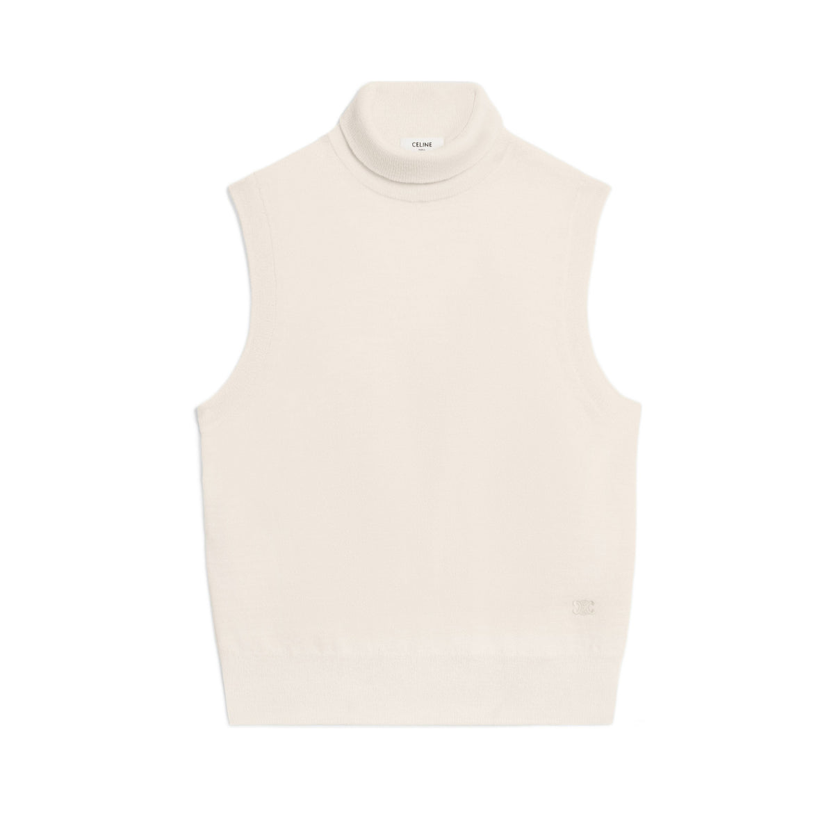 Celine Sleeveless Knit Turtleneck in Cream, size Medium (fits Small)