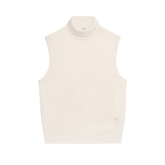Celine Sleeveless Knit Turtleneck in Cream, size Medium (fits Small)
