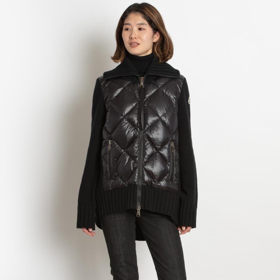 Moncler Quilted Panel Cardigan in Black, size Large