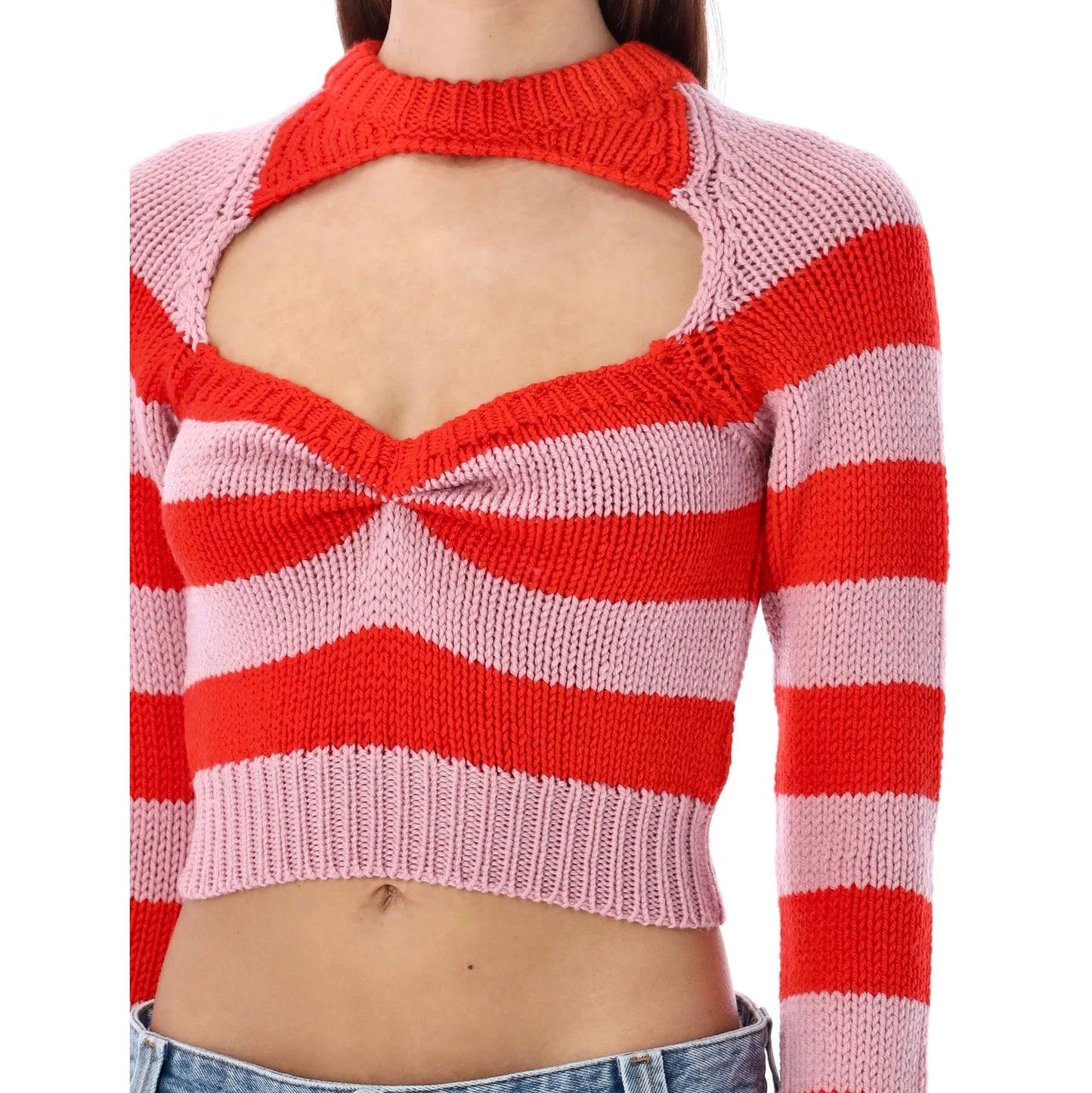 Marni Striped Crop Sweater in Red/Pink, size 42 (fits size small)