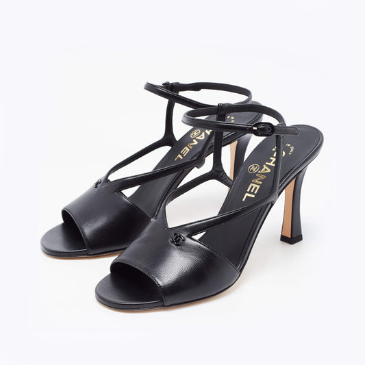 Chanel High Heel Leather Sandals in Black, size 41C