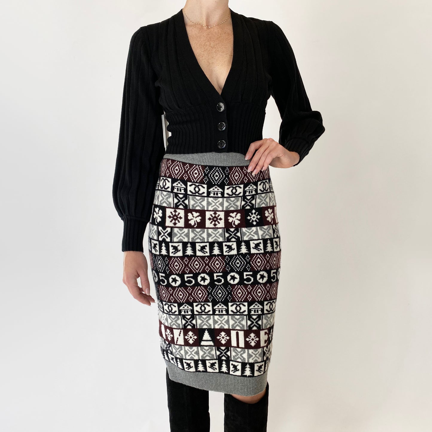 Chanel Cashmere Intarsia Knit Skirt, size 34 (size 2)