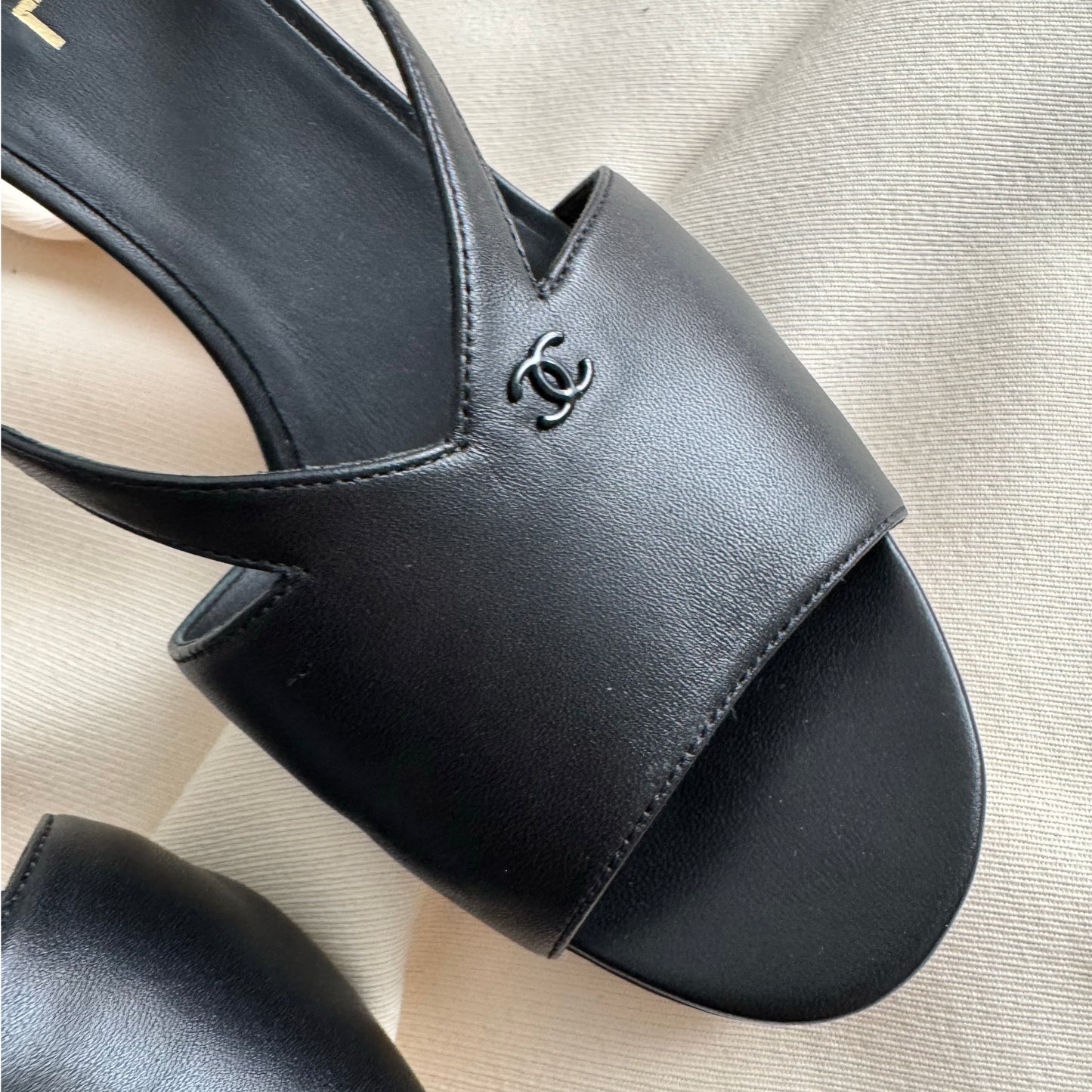 Chanel High Heel Leather Sandals in Black, size 41C