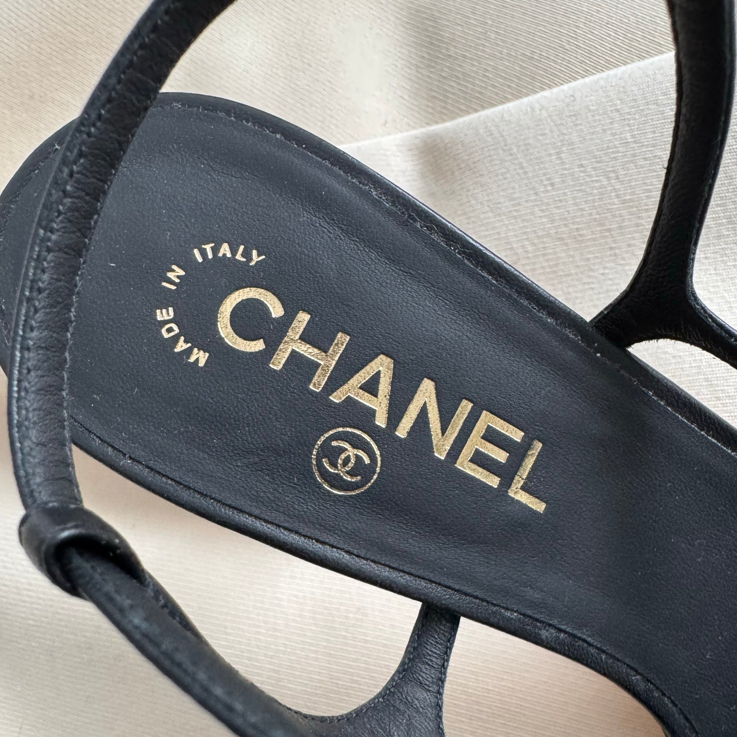 Chanel High Heel Leather Sandals in Black, size 41C