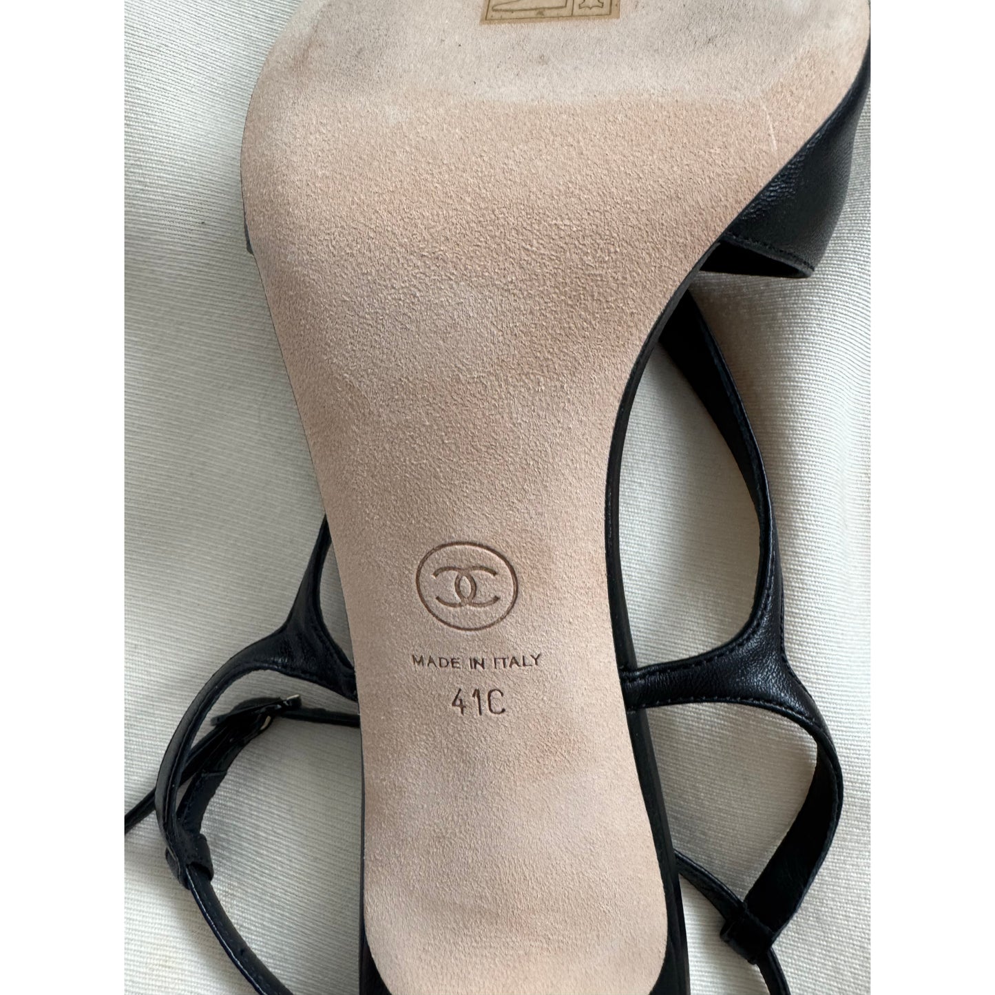 Chanel High Heel Leather Sandals in Black, size 41C