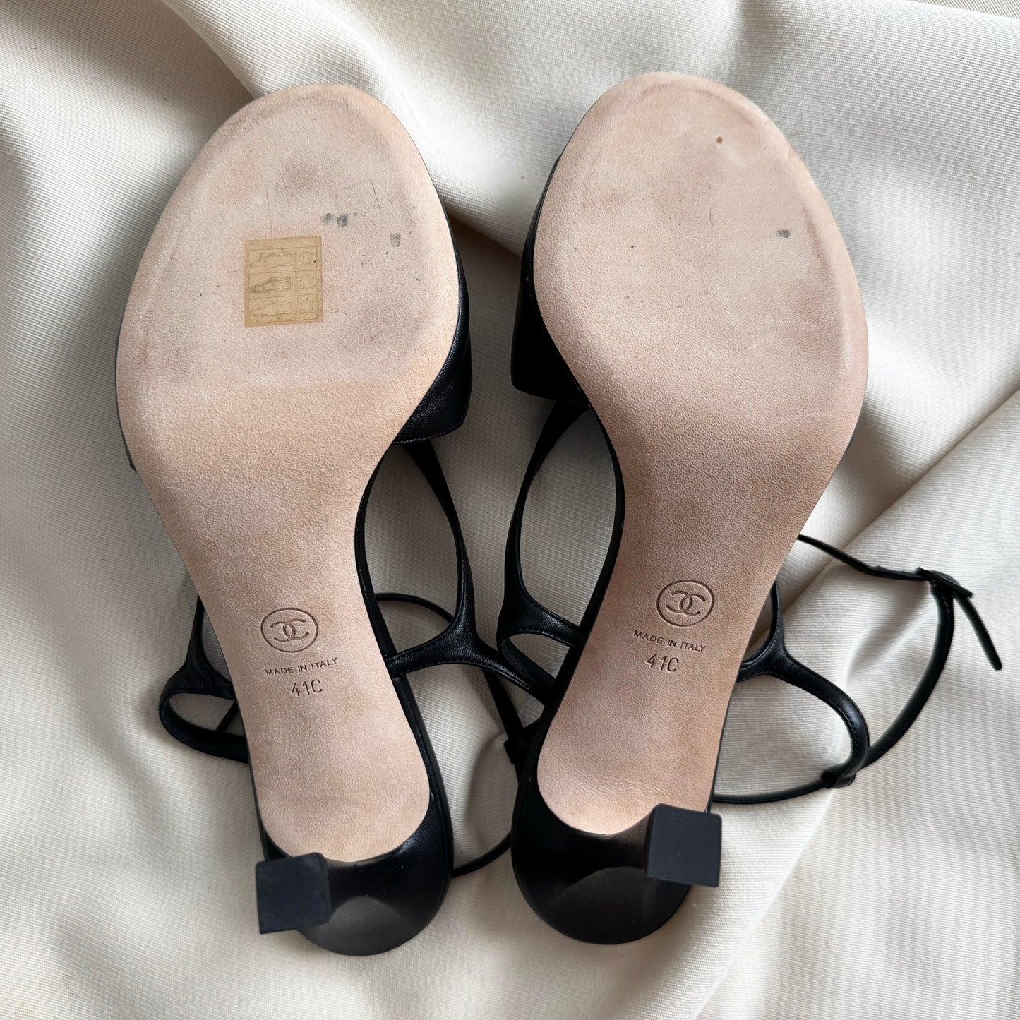 Chanel High Heel Leather Sandals in Black, size 41C